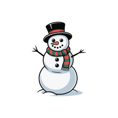 Cute snowman cartoon with scarf and hat Christmas vector illustration