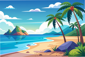 Obraz premium tropical beach with palm trees and sea