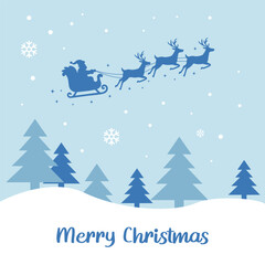 Santa Claus riding sleigh with reindeer silhouette