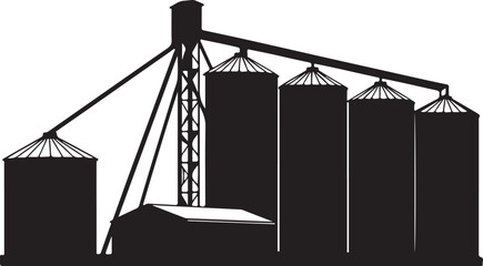 Grain Silos and Elevator Silhouette Illustration for Agriculture and Storage Facilities