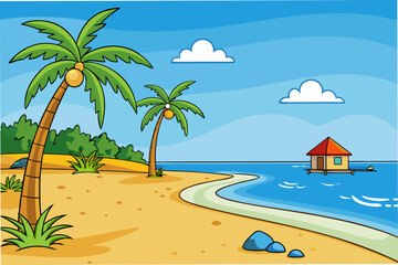 tropical beach with palm trees