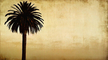 Tropical palm tree silhouette and exotic beach coconut tree against sky and textured background creating a relaxing summer vacation atmosphere