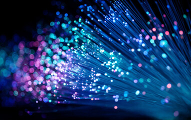 Obraz premium Colorful fiber optic cables with various bright lights shining