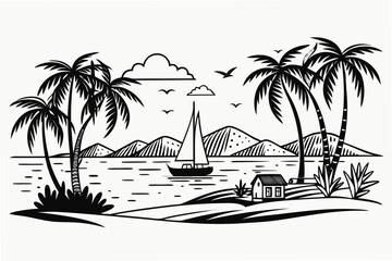 tropical island with palm trees