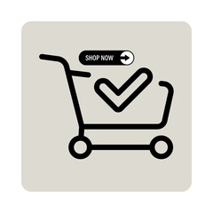 Shopping cart with a checkmark indicating a successful purchase or order