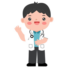 illustration of a boy who dreams of becoming a doctor. cartoon of a boy wearing a doctor's costume