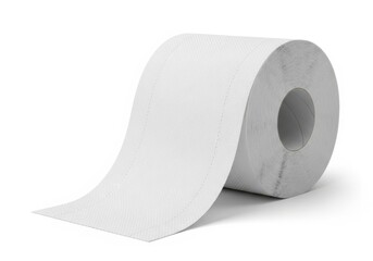 A single roll of white toilet paper is unrolling on a plain white background