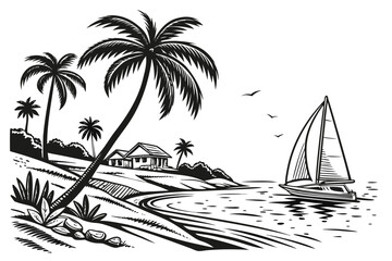 tropical island with palm trees