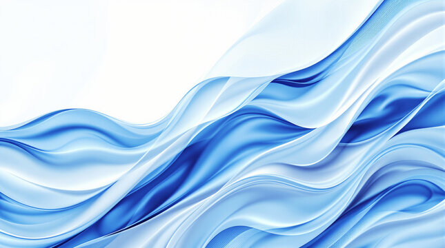 Smooth and glossy blue and white colors transition. Fluid abstract background with waves. Liquid curved glass shapes. Generative AI