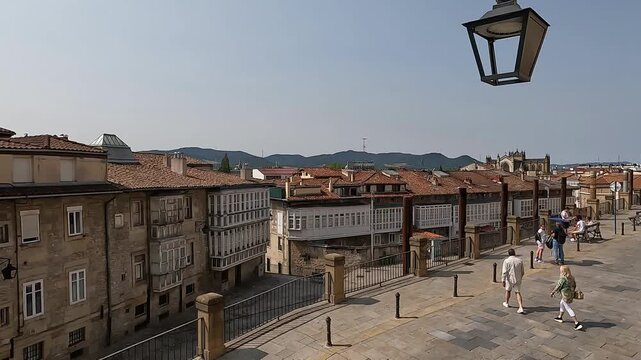 Vitoria, Spain-December 17, 2024. Historic architecture of Vitoria-Gasteiz, Spain with classical roofs and balconies.