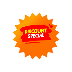 Bright orange starburst shape with discount special text