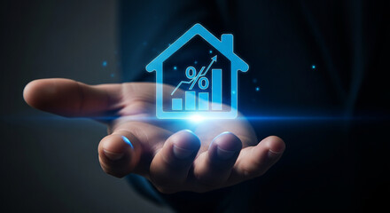Real Estate Market Growth Hand Illustration Investment Property Value Increase Mortgage Rates Percentages Home Ownership