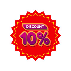 Bright red starburst sticker with discount 10 percent text