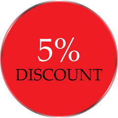 Up to 5 Percent Discount Star Badge – Red Promotional Sale Sticker, Special Offer Marketing Label, Retail Shopping Price Cut Tag, E-commerce Discount Icon for Advertising Campaign