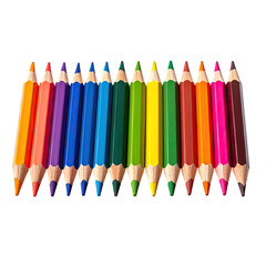 Row of colored pencils in various hues