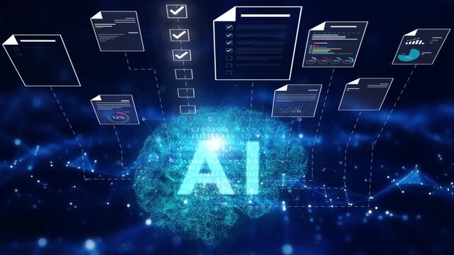 Ai Futuristic Document management concept, check electronic documents on digital documents on virtual screen Document Management System and process automation to efficiently document paperless operate - Powered by Adobe