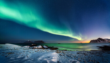 Naklejka premium Mesmerizing Aurora Borealis Photography Capturing The Enchanting Dance Of Northern Lights In Stunning Visual Splendor Of Natural Nighttime Phenomenon