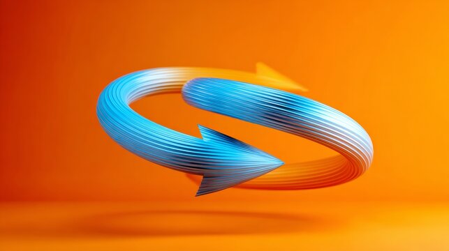 Blue and orange spiral with two arrows pointing in opposite directions. The spiral is floating in the air and he is a symbol of change or transformation - Powered by Adobe