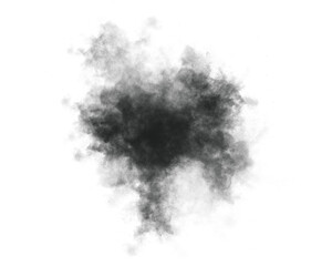 Abstract black smoke cloud texture isolated on white background. Realistic smoky fog effect perfect for overlays, digital art, and graphic design projects. Grunge ink mist illustration.