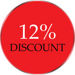 Up to 12 Percent Discount Star Badge – Red Promotional Sale Sticker, Special Offer Marketing Label, Retail Shopping Price Cut Tag, E-commerce Discount Icon for Advertising Campaign