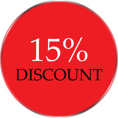 Up to 15 Percent Discount Star Badge – Red Promotional Sale Sticker, Special Offer Marketing Label, Retail Shopping Price Cut Tag, E-commerce Discount Icon for Advertising Campaign