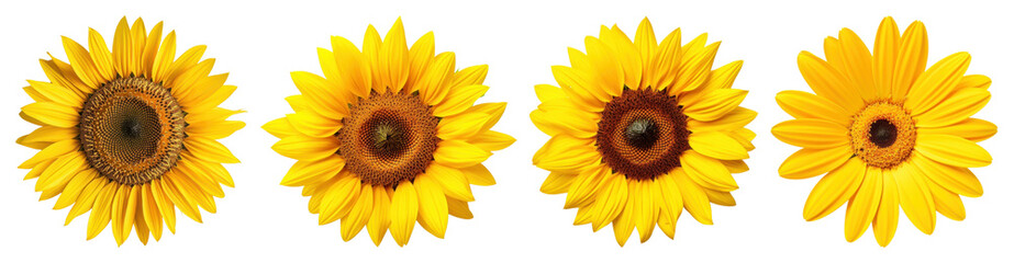 Naklejka premium PNG Vibrant sunflowers in sequence, element set on transparent background