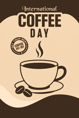 Obraz premium International Coffee Day Minimal Flat Coffee Cup Illustration with Steam