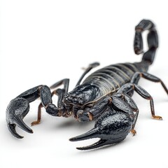 Menacing Scorpion: A close-up studio shot showcases the intricate details of a fierce scorpion, a symbol of resilience, with its threatening claws and segmented body ready to strike.