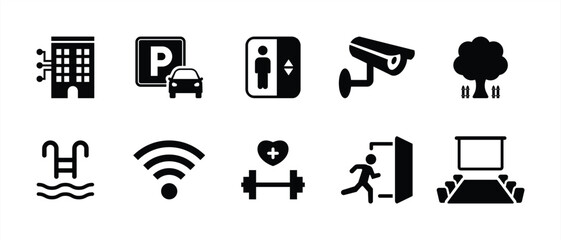 Building Facilities Icon Set – Vector Illustration