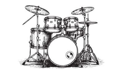drum set music instrument engraving vector style