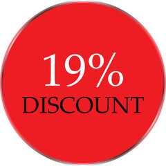 Up to 19 Percent Discount Star Badge – Red Promotional Sale Sticker, Special Offer Marketing Label, Retail Shopping Price Cut Tag, E-commerce Discount Icon for Advertising Campaign