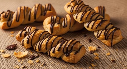 Delicious Twisted Pastries Drizzled with Rich Chocolate Sauce for a Sweet Treat