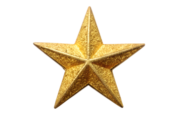 A golden star isolated on transparent background, a symbol of success, achievement, and excellence, often used for decoration and awards
