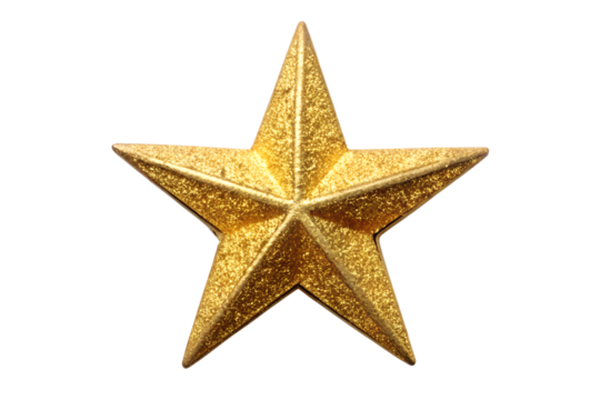 A golden star isolated on transparent background, a symbol of success, achievement, and excellence, often used for decoration and awards
