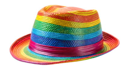 Vibrant rainbow fedora hat isolated on transparent background, a cheerful and eyecatching accessory for adding a pop of color to any ensemble