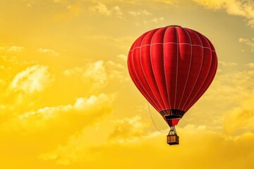 Fototapeta premium Hot Air Balloon Floating Against a Yellow Sunset Sky