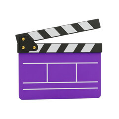 Fototapeta premium Purple clapperboard isolated on transparent background