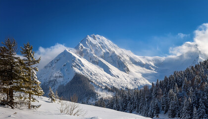 Majestic Snowcapped Mountain Peak Winter Wonderland Serene Landscape