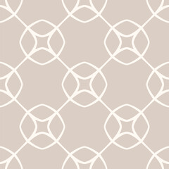 Fototapeta premium Subtle beige vector ornament. Abstract geometric seamless pattern with outline lattice, grid, mesh, thin lines, diamonds, tiles. Simple minimal delicate background. Repeated design for decor, textile