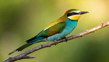 Fototapeta premium a european bee-eater (merops apiaster) sits on a branch with its head turned to the side