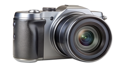 Silver digital camera isolated on transparent background a modern pointandshoot camera with a zoom lens, perfect for capturing memories and moments