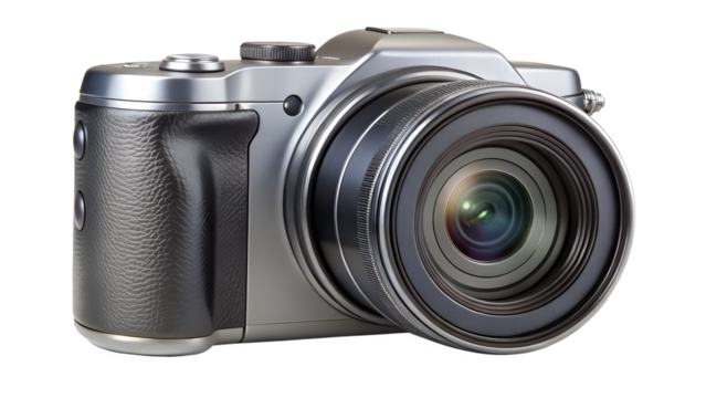 Silver digital camera isolated on transparent background a modern pointandshoot camera with a zoom lens, perfect for capturing memories and moments