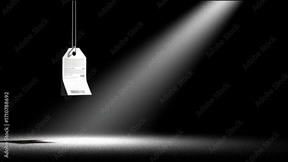 Poster bright light reveals moving tags in a dark space showcasing transitions and subtle changes in design
