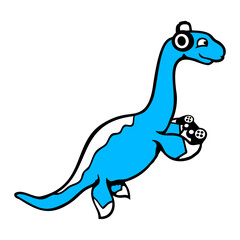 Gamer Plesiosaur Dinosaur Controller Headphone Console Playing Nerd