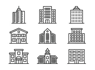 Obraz premium Set of buildings and constructions line icons vector design template