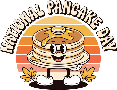 national pancake day celebration with cartoon pancake stack - Powered by Adobe