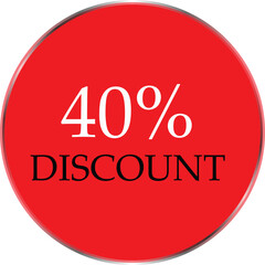 Up to 40 Percent Discount Star Badge – Red Promotional Sale Sticker, Special Offer Marketing Label, Retail Shopping Price Cut Tag, E-commerce Discount Icon for Advertising Campaign