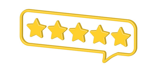 3d Bubble rating five gold stars for best excellent services rating for satisfaction. Quality customer rating feedback concept from client employee, product review, 5 golden stars vector EPS 10