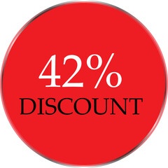 Up to 42 Percent Discount Star Badge – Red Promotional Sale Sticker, Special Offer Marketing Label, Retail Shopping Price Cut Tag, E-commerce Discount Icon for Advertising Campaign