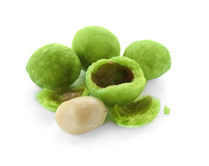 Tasty wasabi coated peanuts isolated on white